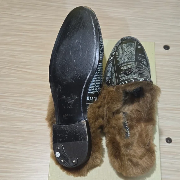 John Galliano Black Text Loafers with Plush Brown Lining Casual Men main image 3